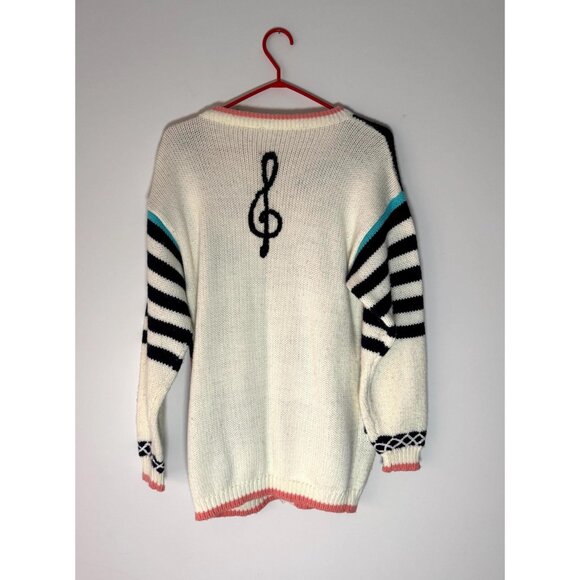 90s vintage music theme musical notes teacher novelty embroidered knit cardigan - Picture 2 of 11